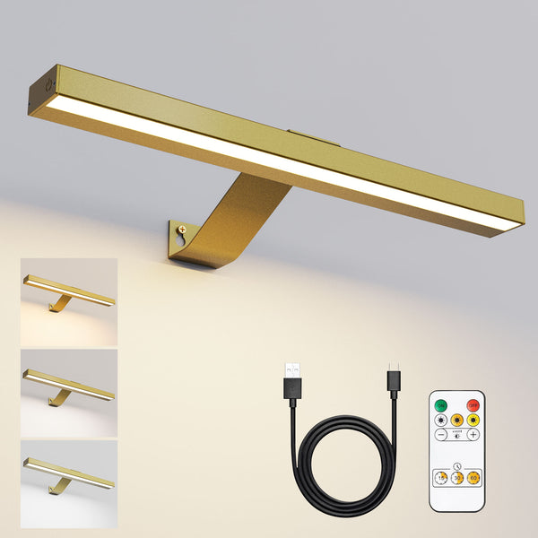 HARPER LIVING Picture Light for Wall Gold, Rechargeable Wall Light Indoor, Dimmable & 3 Colour Temps