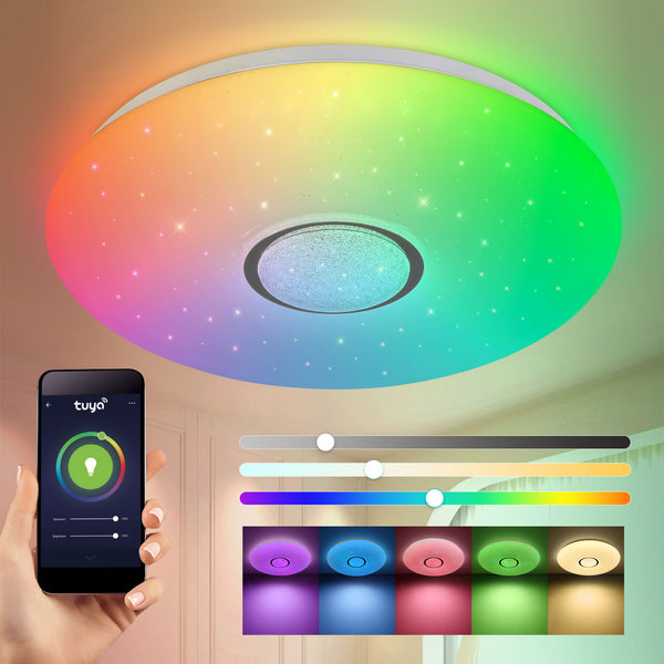 HARPER LIVING LED Smart Ceiling Lights, Wi-Fi RGB Flush Mount Ceiling Light, 1680 Lm, 24 Watts, Ceiling Lamp Connect with Tuya, Works with Alexa and Google Home, Colour and Brightness Options