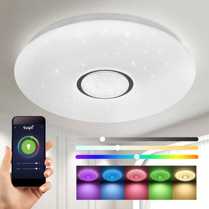 HARPER LIVING LED Smart Ceiling Lights, Wi-Fi RGB Flush Mount Ceiling Light, 1680 Lm, 24 Watts, Ceiling Lamp Connect with Tuya, Works with Alexa and Google Home, Colour and Brightness Options