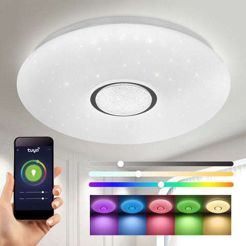 HARPER LIVING LED Smart Ceiling Lights, Wi-Fi RGB Flush Mount Ceiling Light, 1680 Lm, 24 Watts, Ceiling Lamp Connect with Tuya, Works with Alexa and Google Home, Colour and Brightness Options