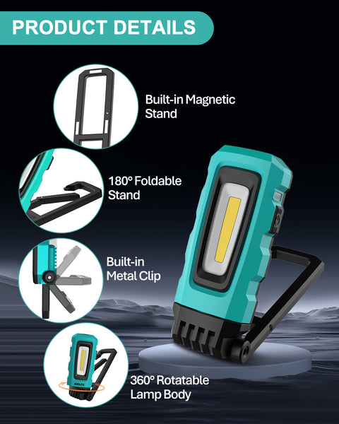 KOOLITE 4-Way LED Inspection light, Waterproof, Rechargeable Work Light, Portable with Magnetic stand and clip