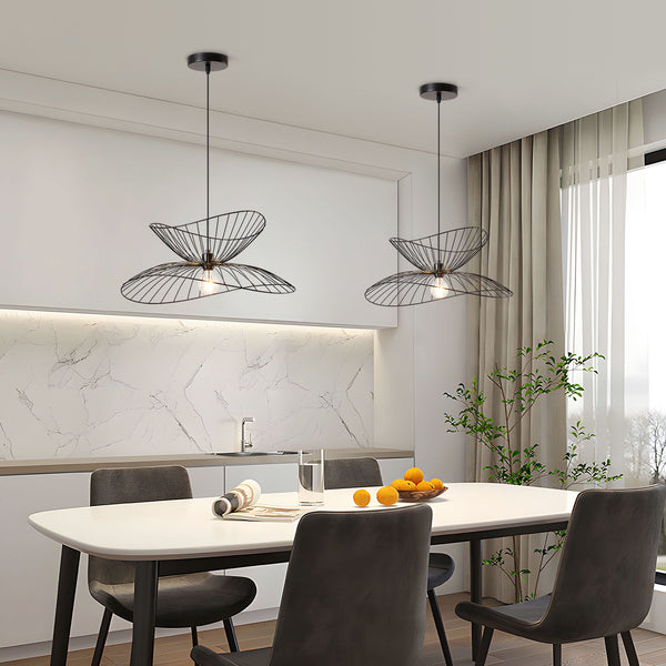 Single Black Pendant Ceiling Light, 65cm Diameter Adjustable Height Double Decorative Shades Included