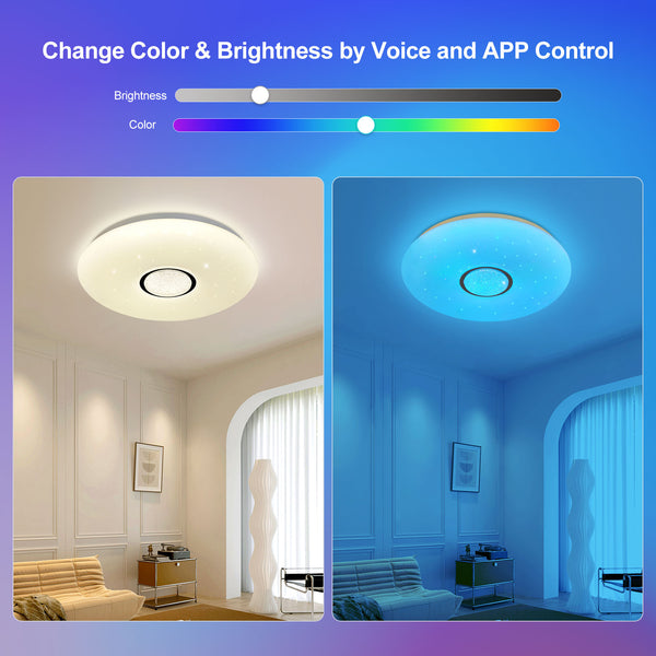 HARPER LIVING LED Smart Ceiling Lights, Wi-Fi RGB Flush Mount Ceiling Light, 1680 Lm, 24 Watts, Ceiling Lamp Connect with Tuya, Works with Alexa and Google Home, Colour and Brightness Options