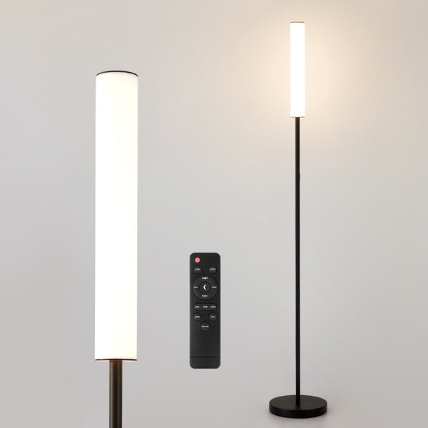 HARPER LIVING Modern LED Floor Lamp with Remote + Touch Control, Black Standing Reading Lamp with Cylinder White Plastic Shade