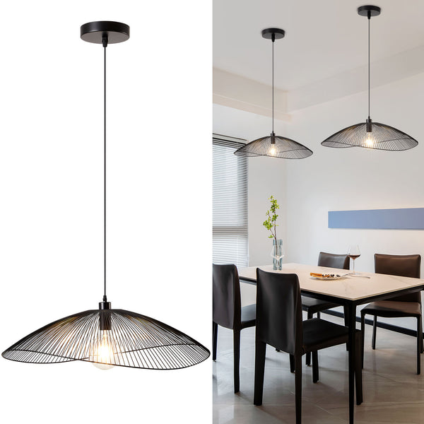 Single Black Pendant Ceiling Light, 80cm Diameter Adjustable Height Decorative Shade Included