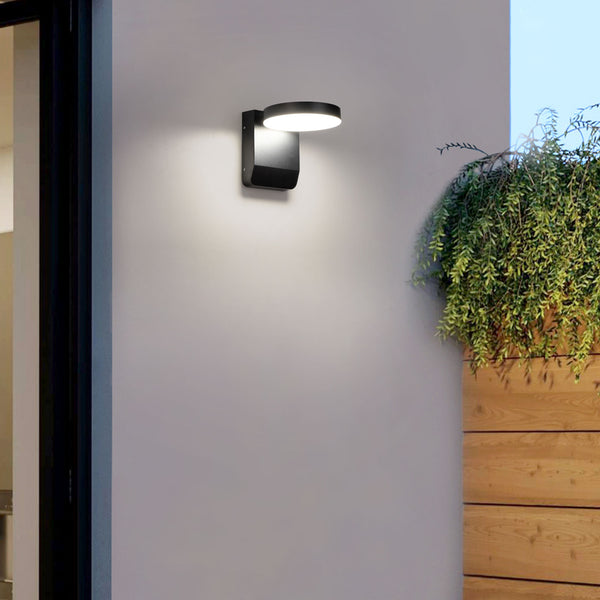 LED Black Outdoor Wall Light, Adjustable Round Light IP54, 20 Watts 1400 Lumens 4000K