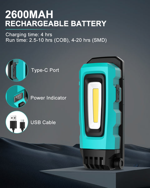 KOOLITE 4-Way LED Inspection light, Waterproof, Rechargeable Work Light, Portable with Magnetic stand and clip