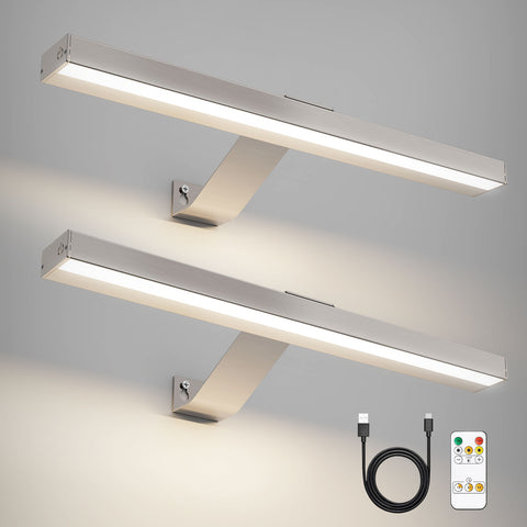 HARPER LIVING 2 Packs Picture lights Brushed Nickel, Rechargeable Lamp Dimmable & 3 Colour Temps