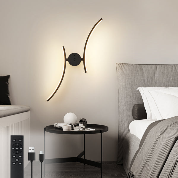 HARPER LIVING Battery Operated Wall Light, USB Rechargeable Wall Lamp with Remote & Touch Control, Modern Swirl Arm Wall Sconces - 2 Pack