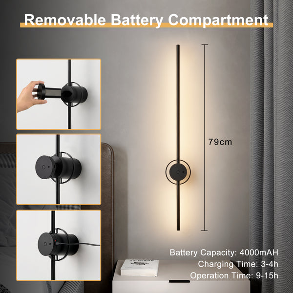 HARPER LIVING Battery Operated Wall Light, USB Rechargeable Wall Lamp with Remote & Touch Control, Modern Linear Wall Sconces