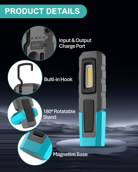 KOOLITE LED Work Light, Rechargeable with Power Bank, Portable Inspection light with Magnetic base and hook IK07