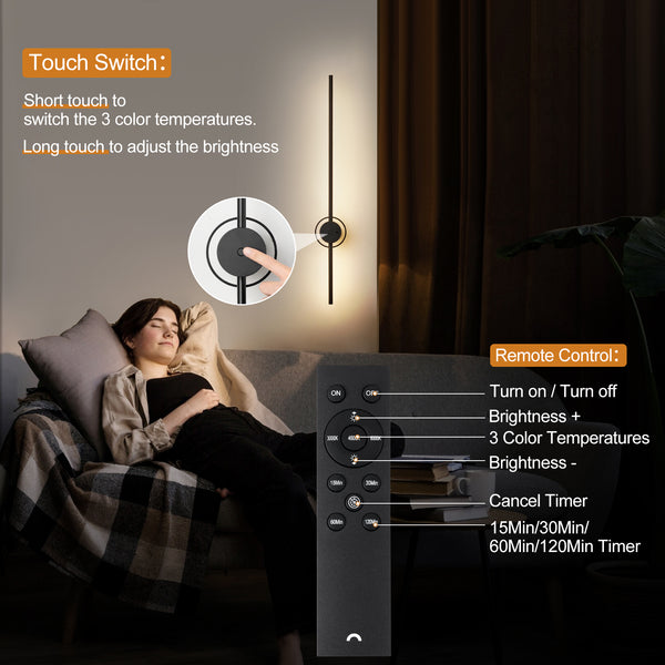 Harper Living Battery Operated Wall Light, USB Rechargeable Wall Lamp with Remote & Touch Control - 2 Pack