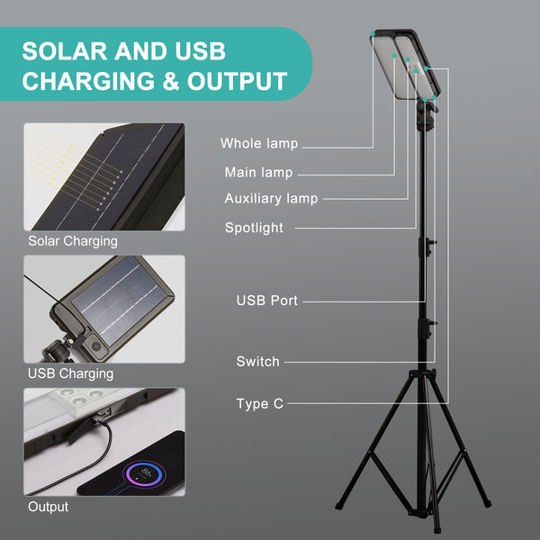 KOOLITE Rechargeable Work Light Kits with 78" Tripod Stand, 3000lm LED Cordless Work Lamp 8600mAH Battery & Solar Powered