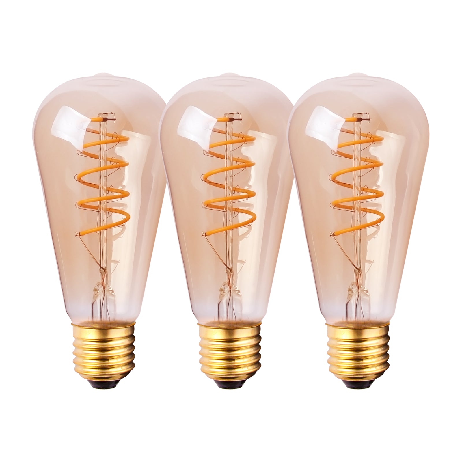 Harper Living ST64 (Vintage ) Amber Glass Squirrel Cage LED Bulb E27 Base, Pack of 3