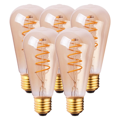 Harper Living ST64 (Vintage) Amber Glass LED Bulb E27 Base, Pack of 5