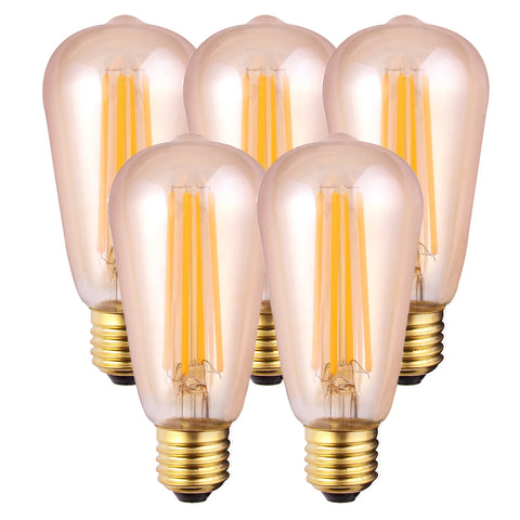 Harper Living ST64 Amber Glass Squirrel Cage LED Bulb E27 Base, Pack of 5